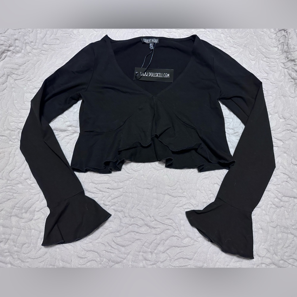 Current Mood Dollskill black medium cropped flare sleeve black top